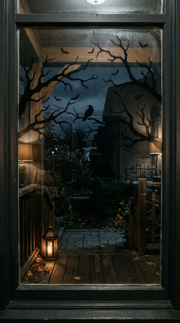 halloween porch Haunted Window Silhouettes