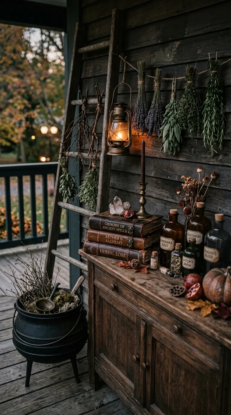 halloween porch ideas Potion Bottle Shelf
