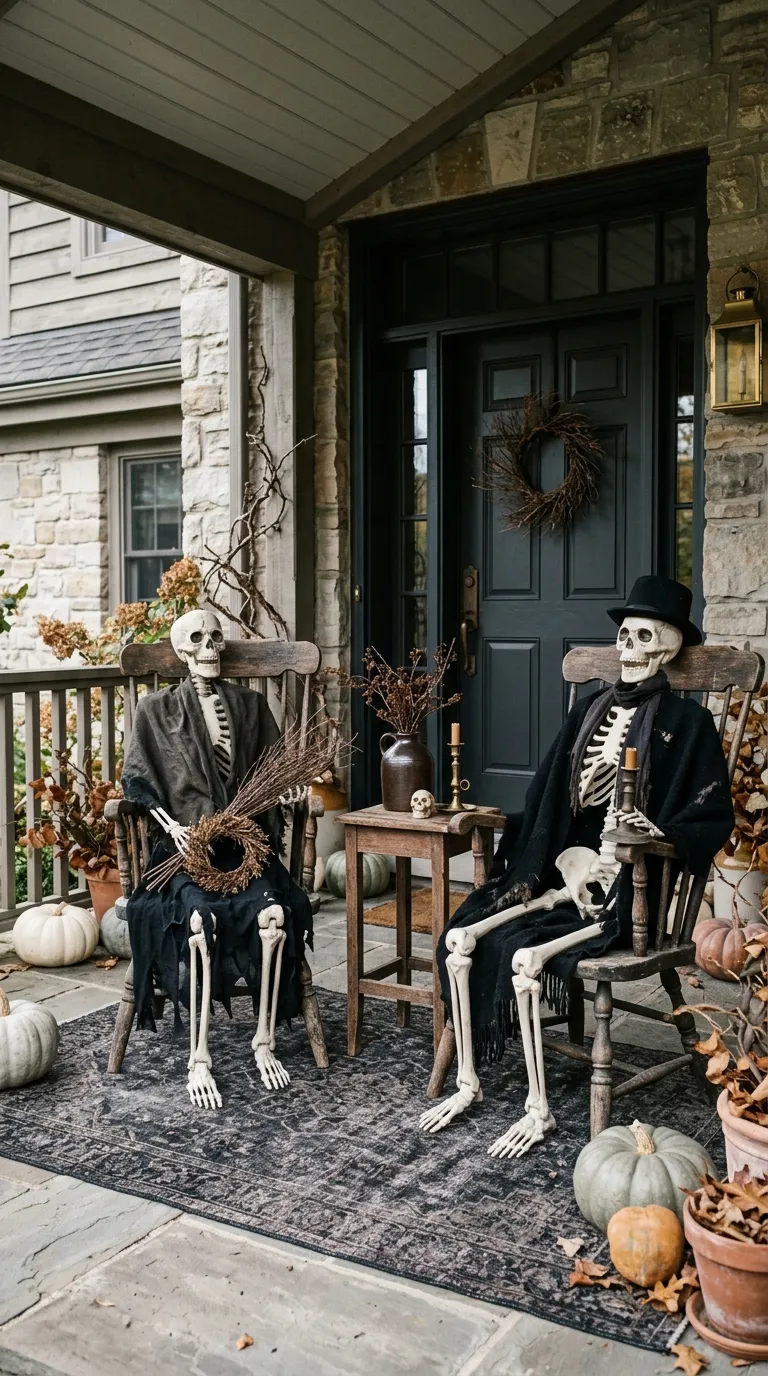 halloween porch ideas Vintage Skeleton Chairs