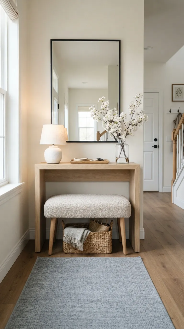 hallway console table decor ideas Add A Bench Below