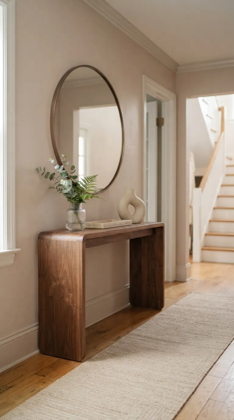 hallway console table decor ideas Add a Round Mirror
