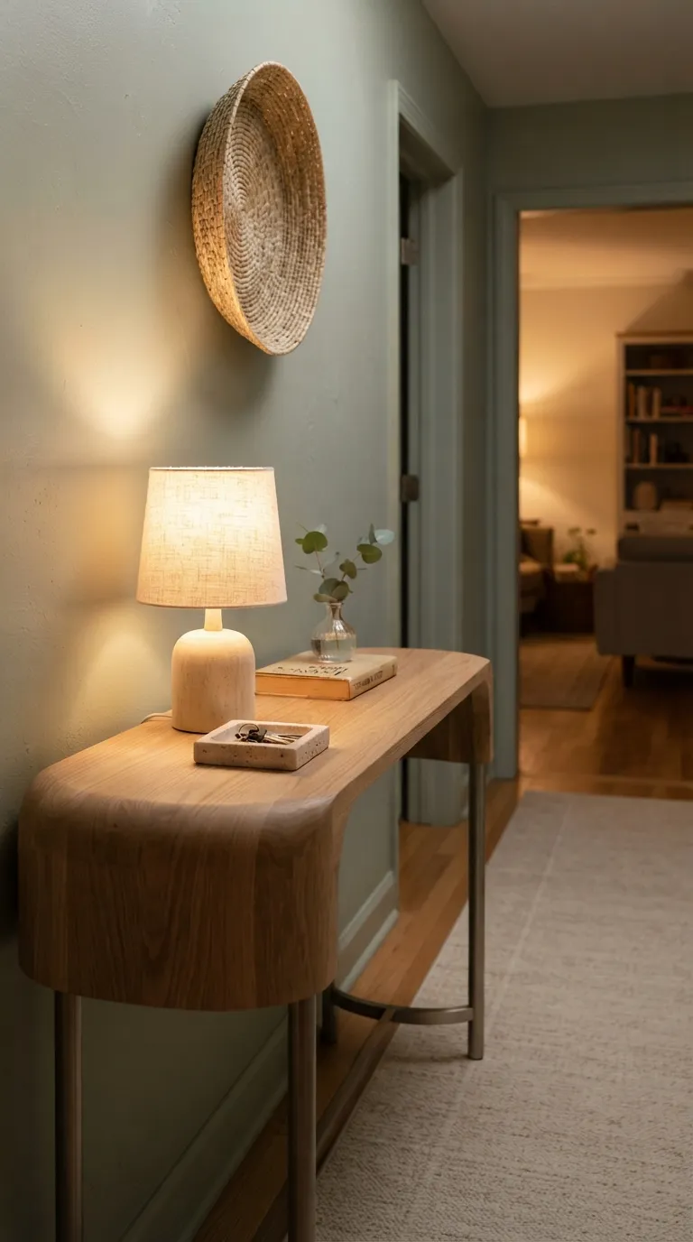 hallway console table decor ideas Add a Soft Table Lamp