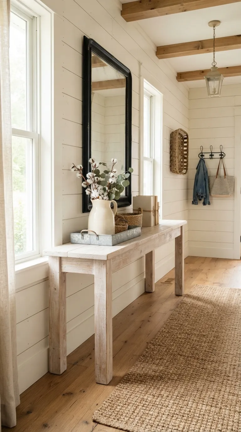 hallway console table decor ideas Create Farmhouse Warmth