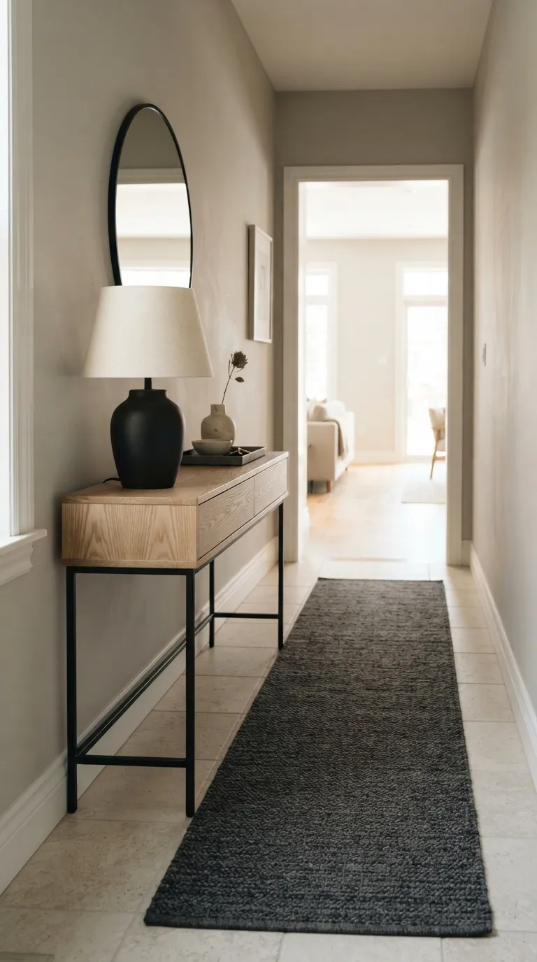 hallway console table decor ideas Highlight Black Accents