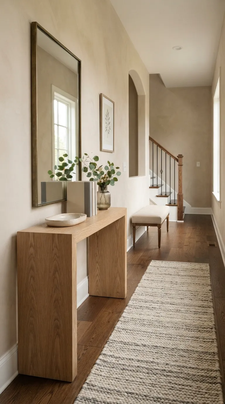 hallway console table decor ideas Layer a Large Mirror