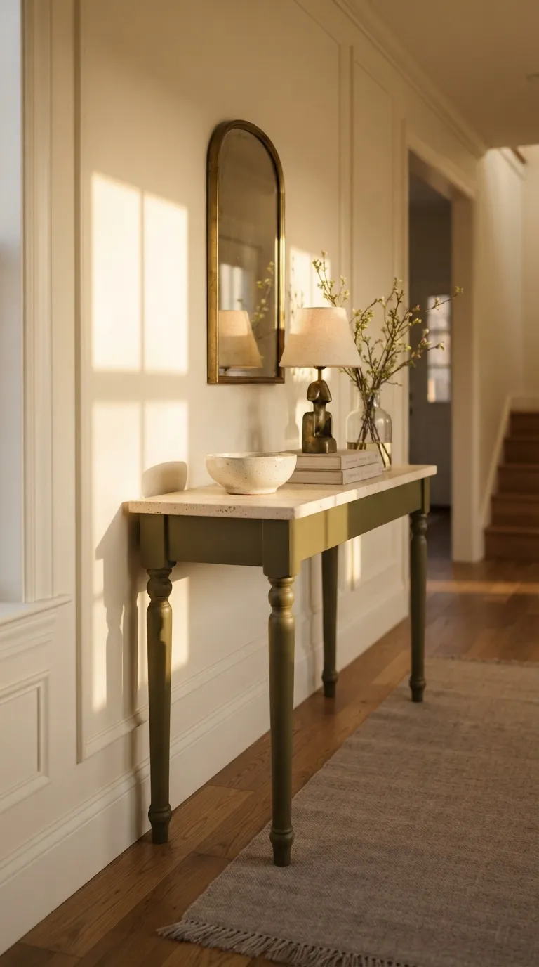hallway console table decor ideas Mix Brass Details
