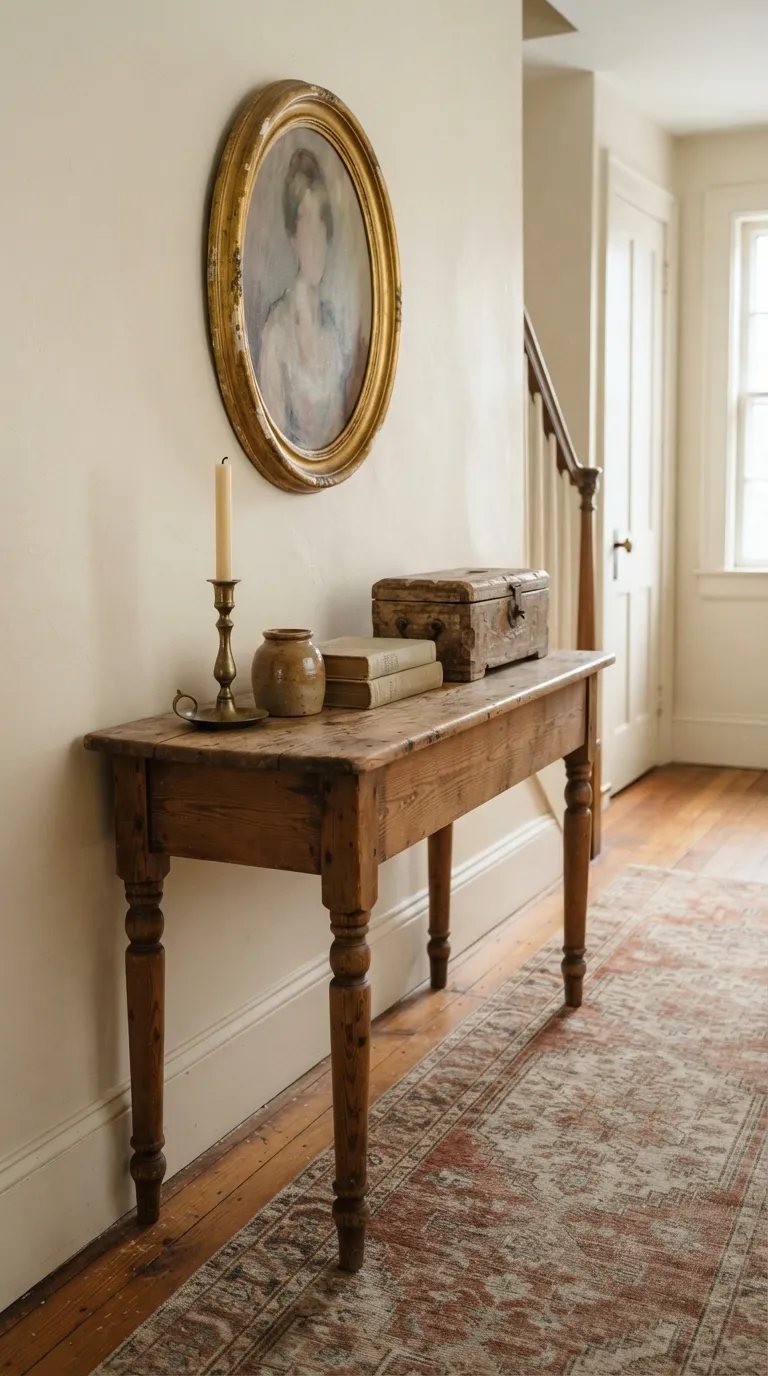 hallway console table decor ideas Use Vintage Accents