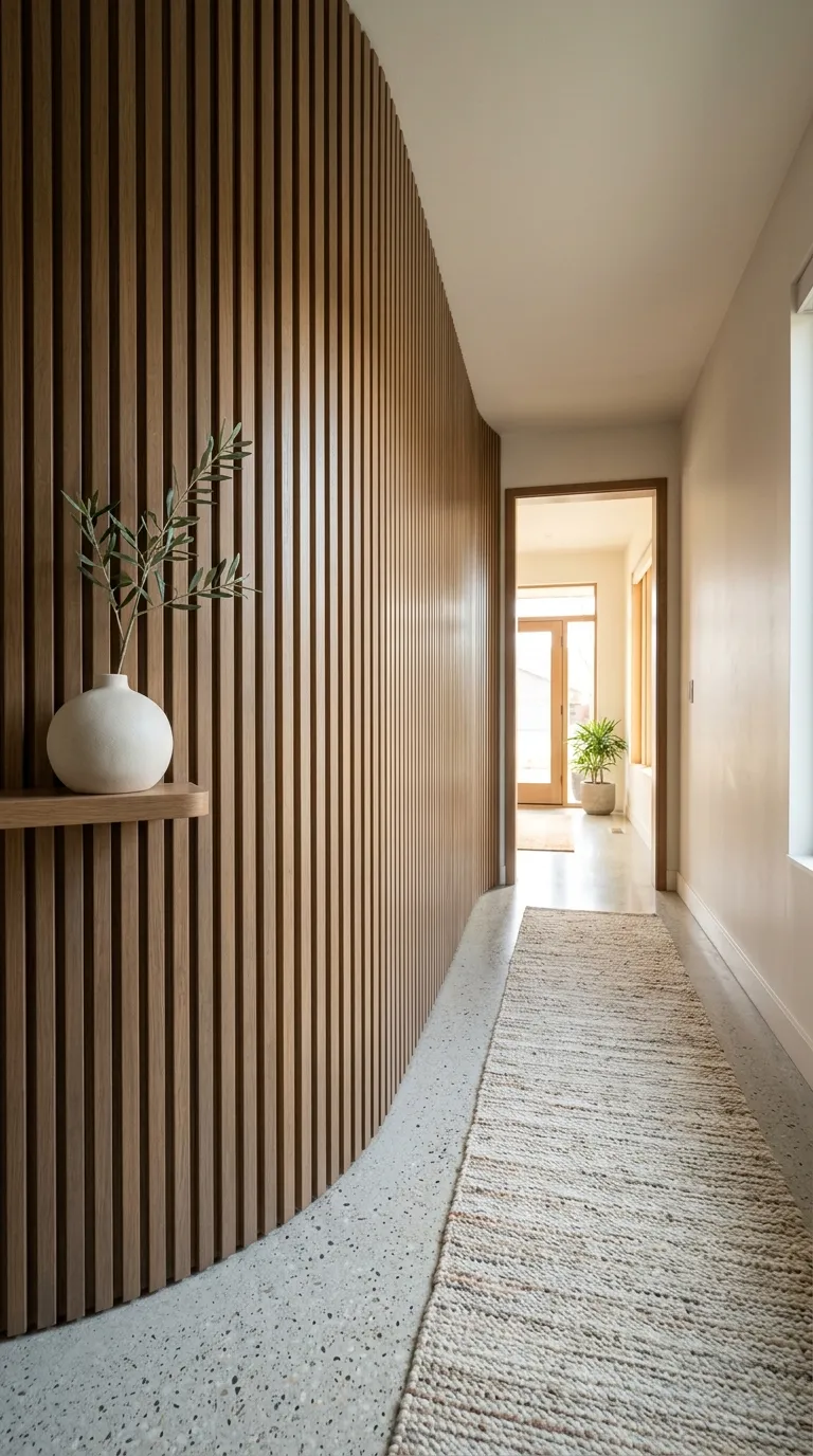 hallway wall decor ideas Curved Wood Slats