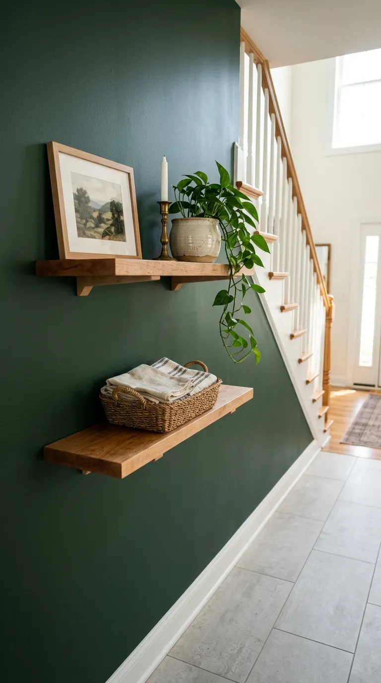 hallway wall decor ideas Floating Wood Shelves