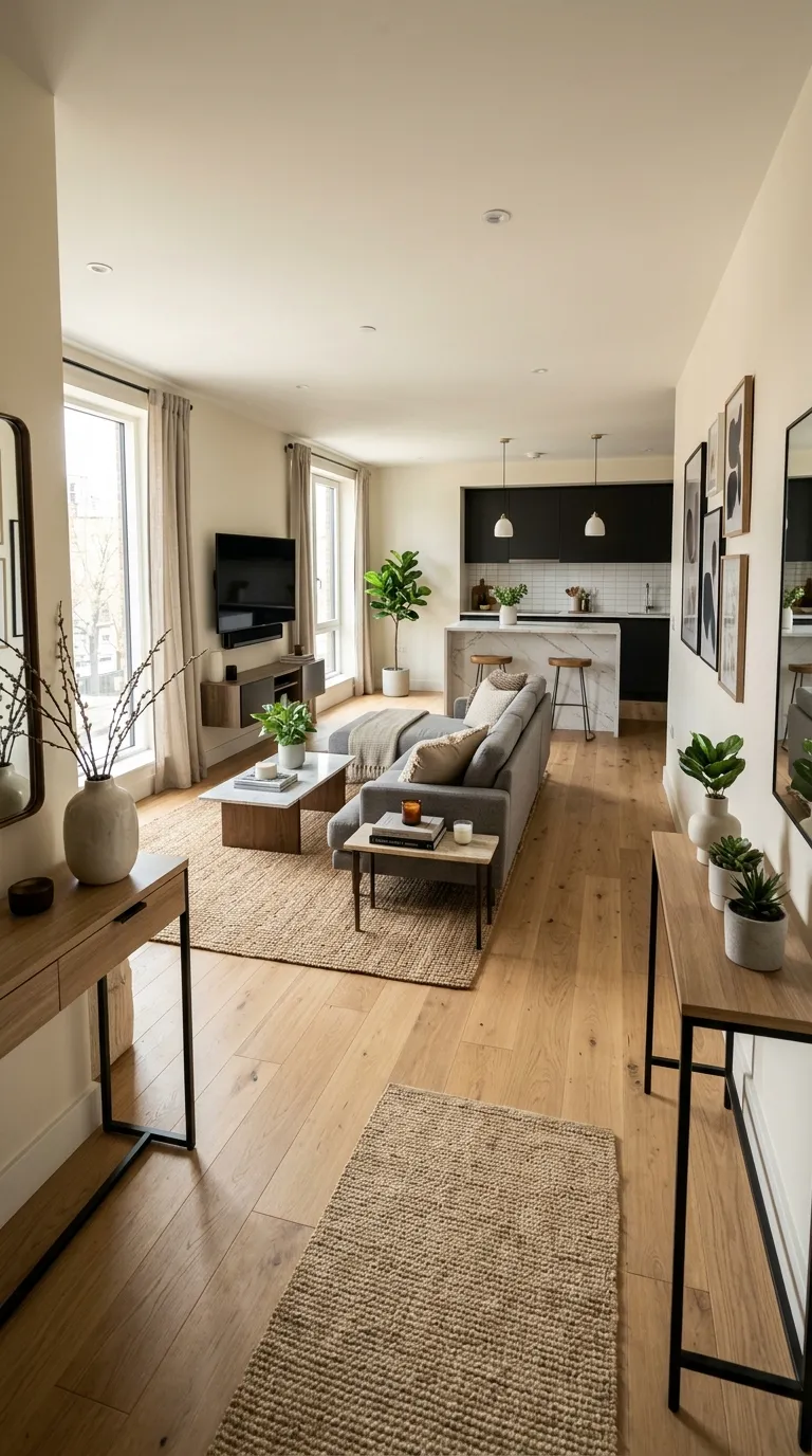 how to make a small apartment look bigger Consistent Flooring Flow