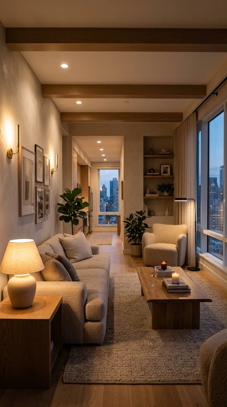 how to make a small apartment look bigger Layered Lighting