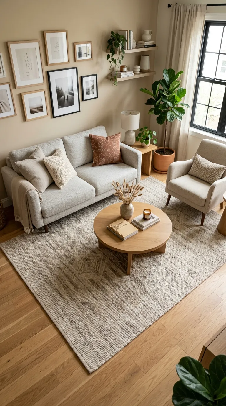 how to make a small apartment look bigger Strategic Rug Placement