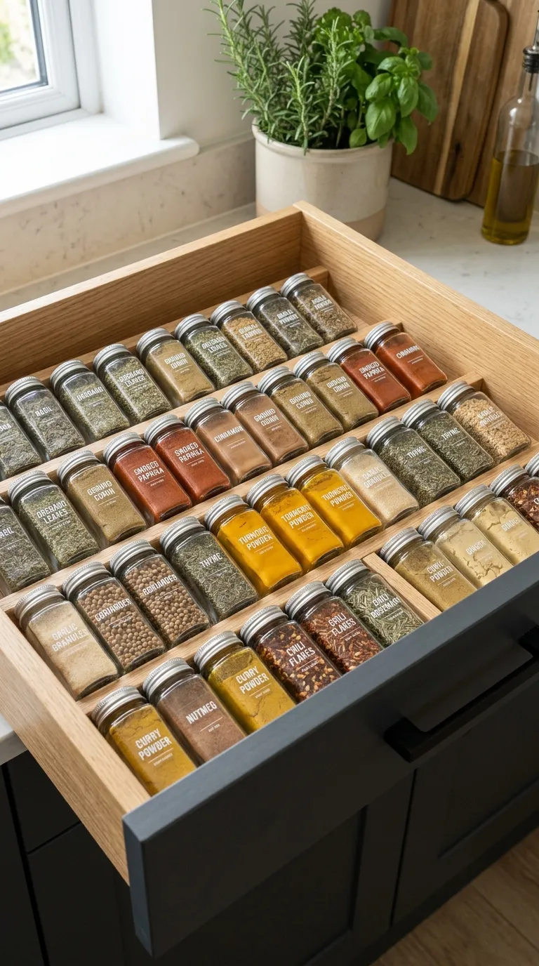 kitchen cabinet organization ideas Drawer Spice Organization