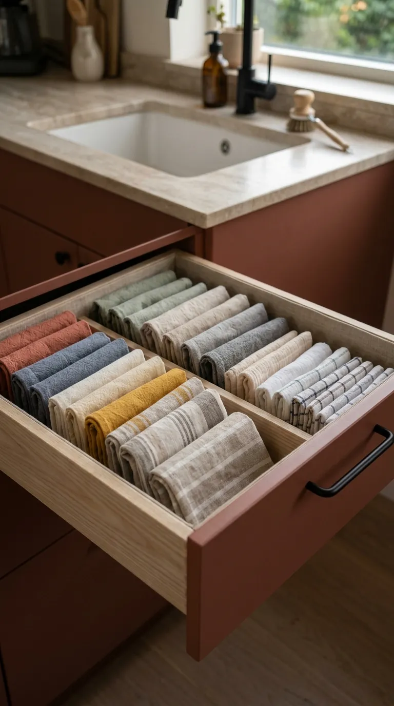 kitchen cabinet organization ideas Towel Drawer Compartments