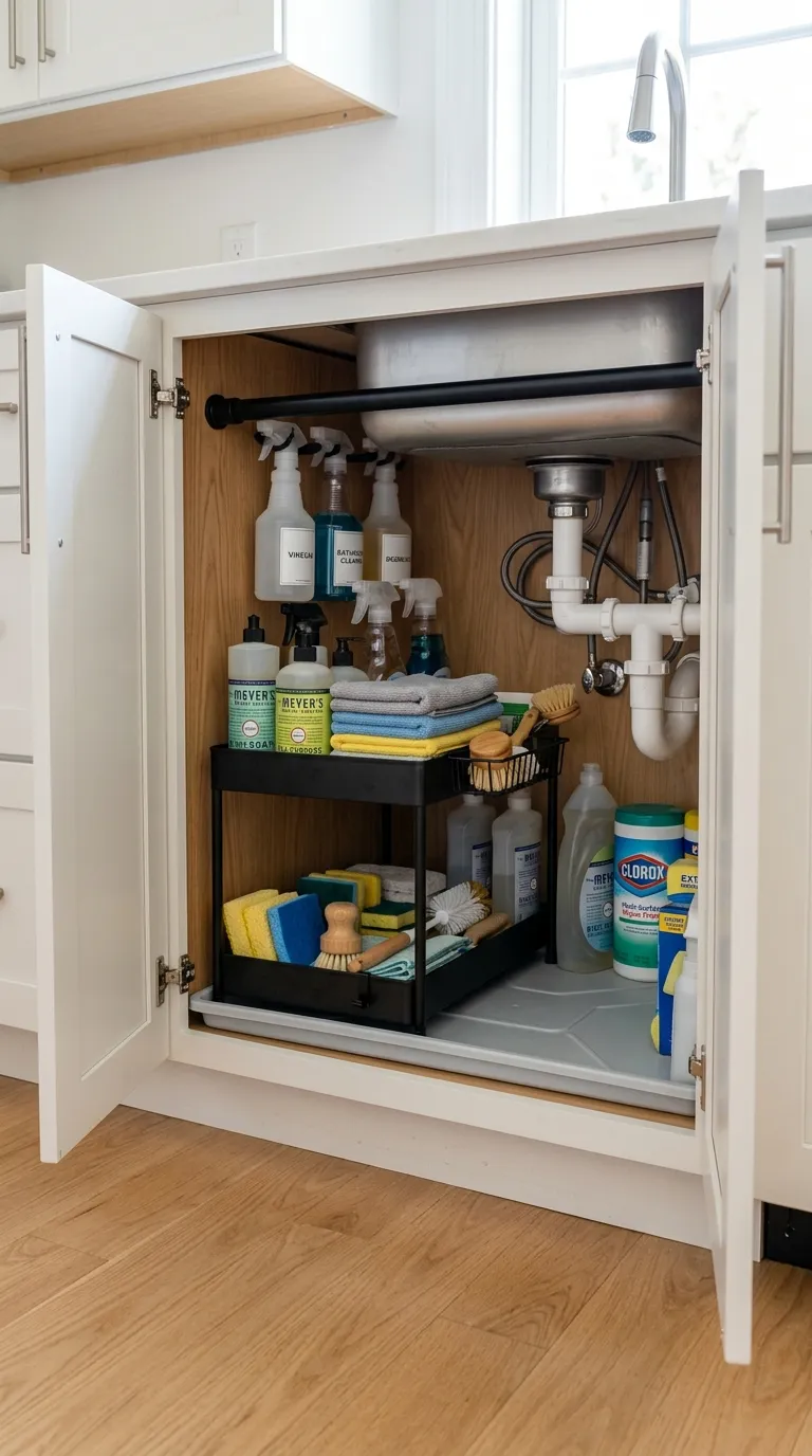 kitchen cabinet organization ideas Under-Sink Cleaning Zone