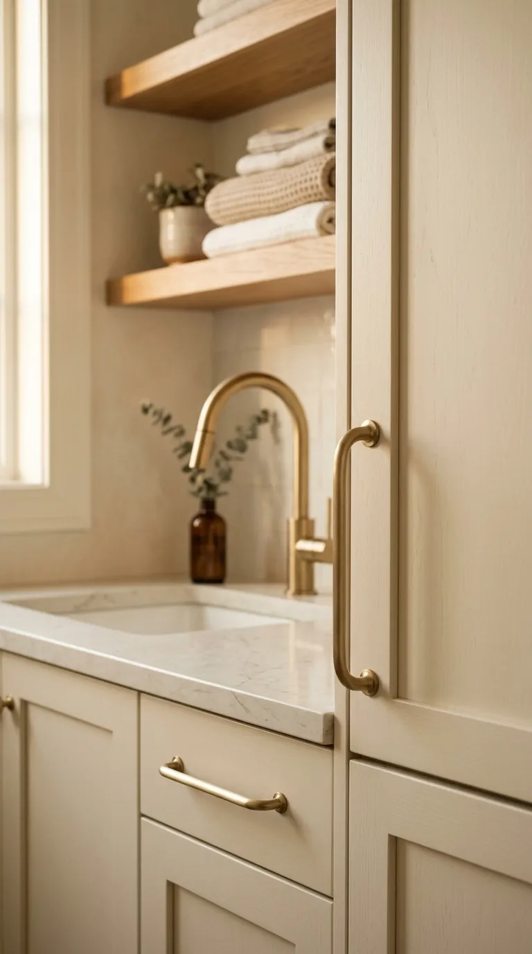 laundry room makeover ideas Brass Hardware Accents