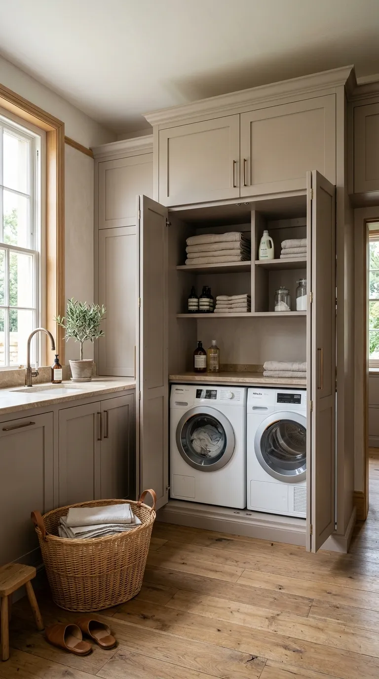laundry room makeover ideas Hidden Appliance Storage