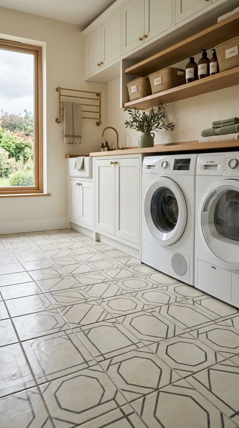 laundry room makeover ideas Patterned Floor Tile