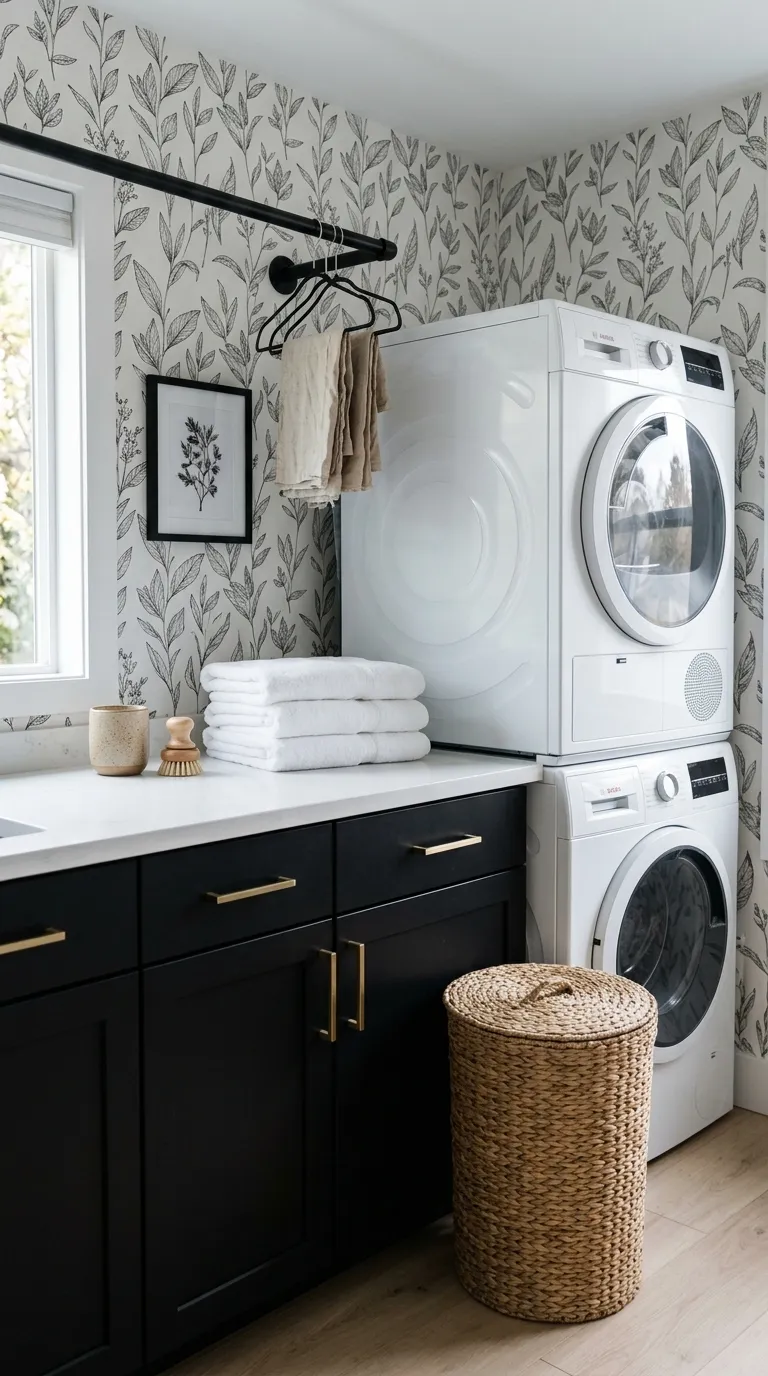 laundry room makeover ideas wallpaper Black and White Botanicals