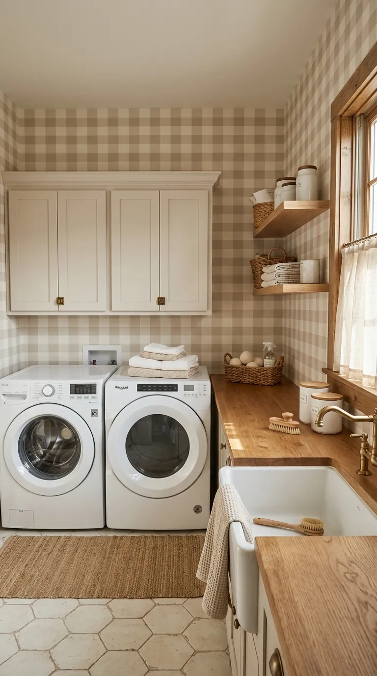 laundry room makeover ideas wallpaper Cottage Check Pattern