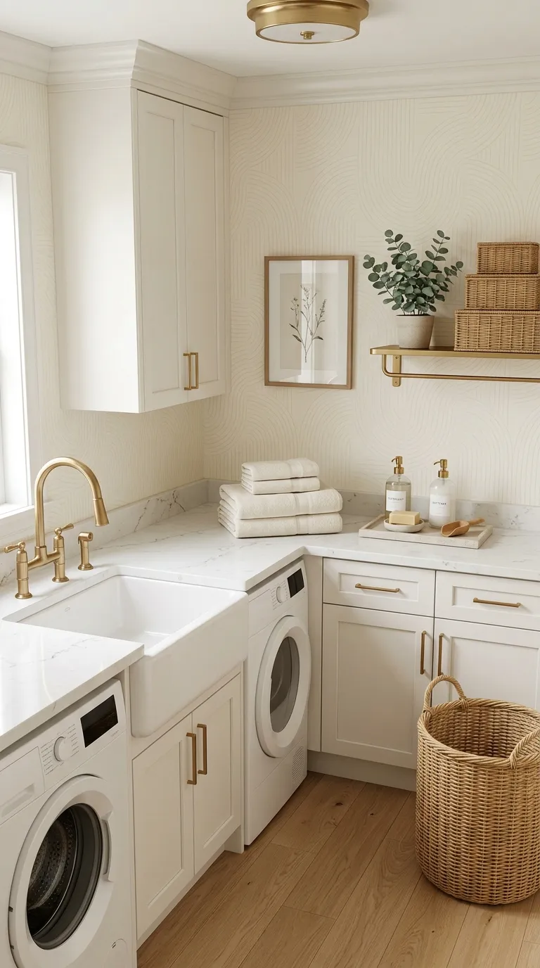 laundry room makeover ideas wallpaper Cream and Brass Pairing