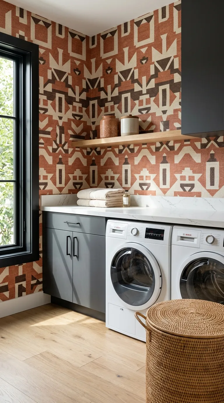 laundry room makeover ideas wallpaper Geometric Statement Wall
