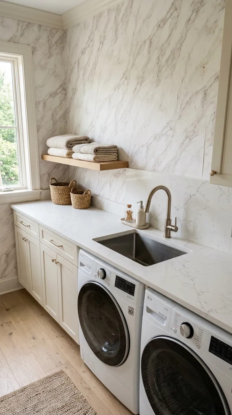 laundry room makeover ideas wallpaper Marble Look Wallpaper