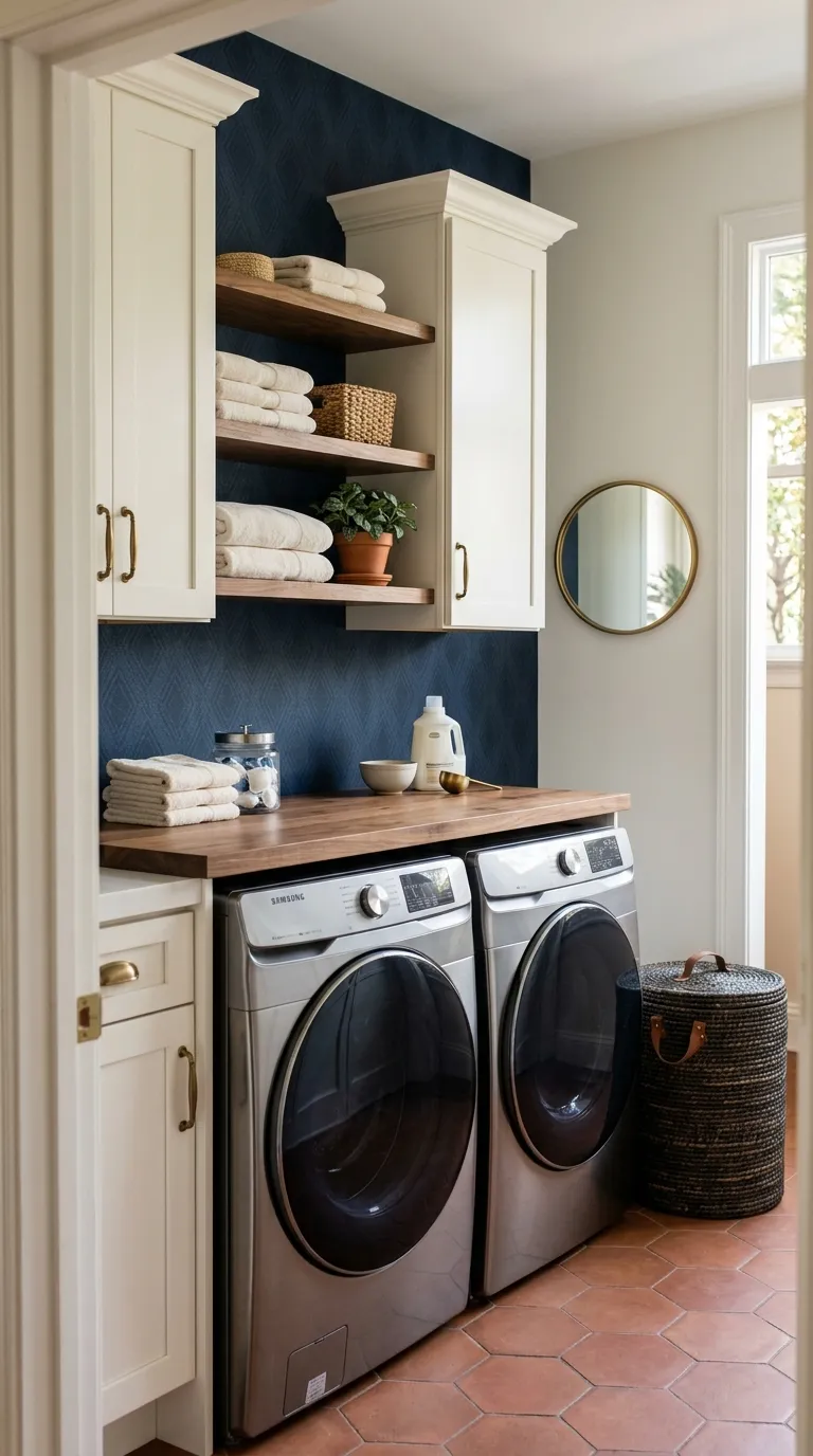 laundry room makeover ideas wallpaper Moody Navy Backdrop