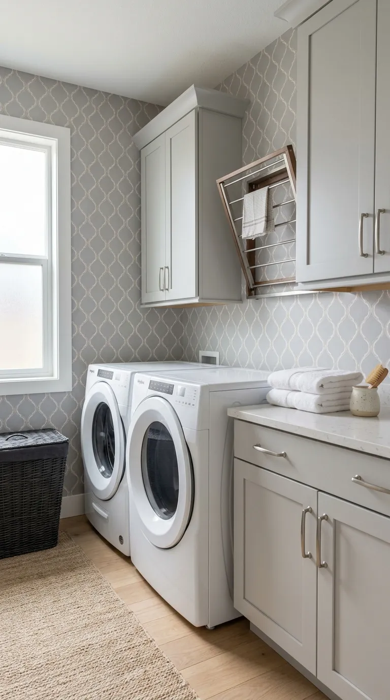 laundry room makeover ideas wallpaper Soft Gray Pattern
