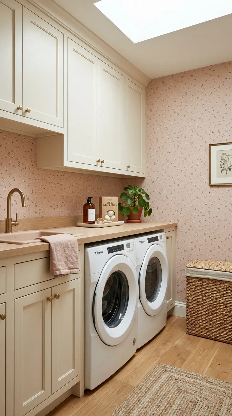 laundry room makeover ideas wallpaper Soft Pink Details