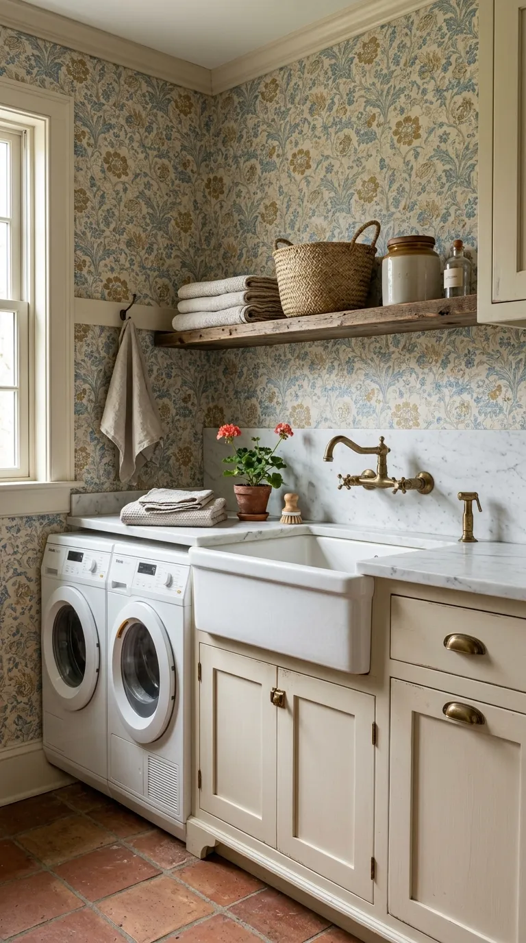 laundry room makeover ideas wallpaper Vintage Inspired Print