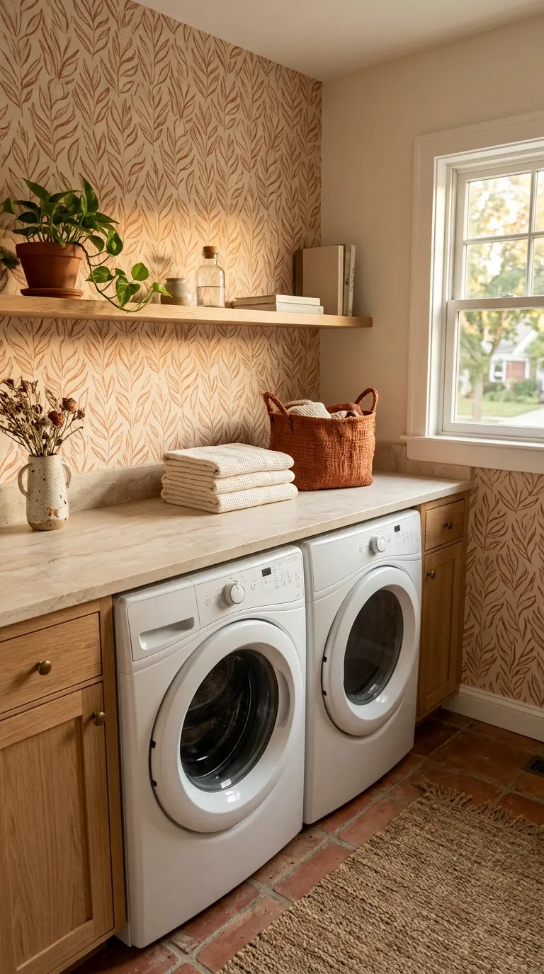 laundry room makeover ideas wallpaper Warm Terracotta Print