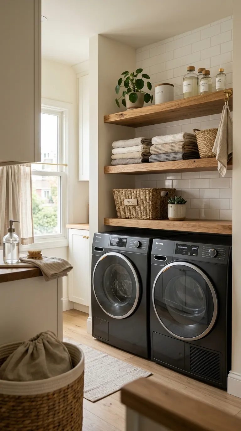 laundry room shelf decor ideas Floating Wood Shelves