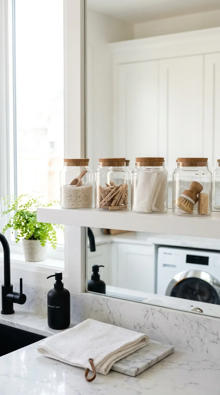 laundry room shelf decor ideas Glass Jar Displays