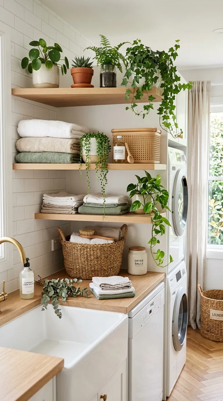 laundry room shelf decor ideas Greenery Shelf Accents