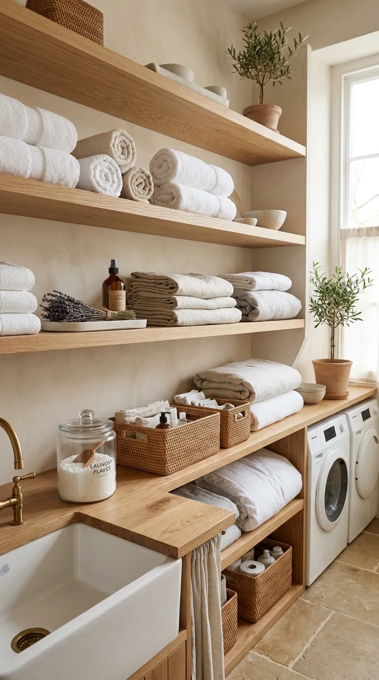laundry room shelf decor ideas Open Towel Displays