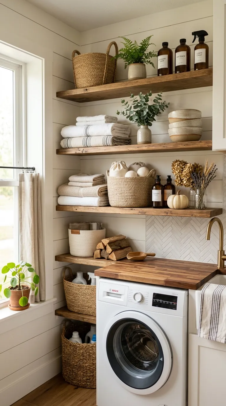 laundry room shelf decor ideas Seasonal Shelf Updates