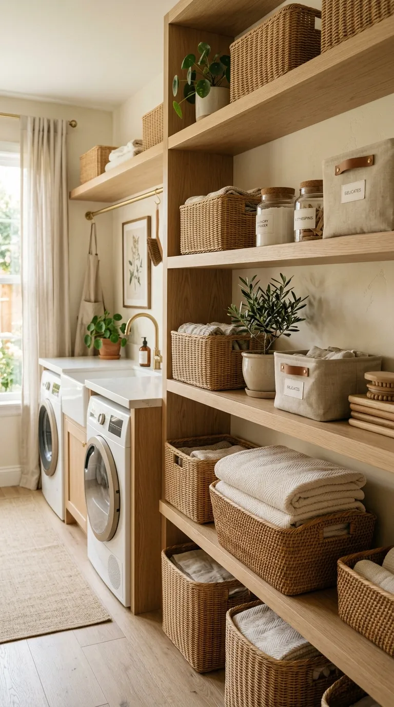 laundry room shelf decor ideas Woven Basket Storage
