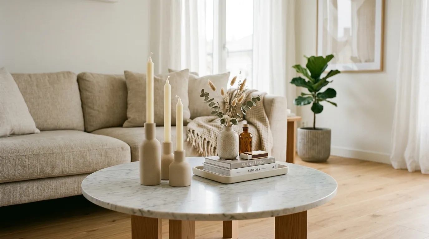 minimalist modern coffee table styling Layered Candles