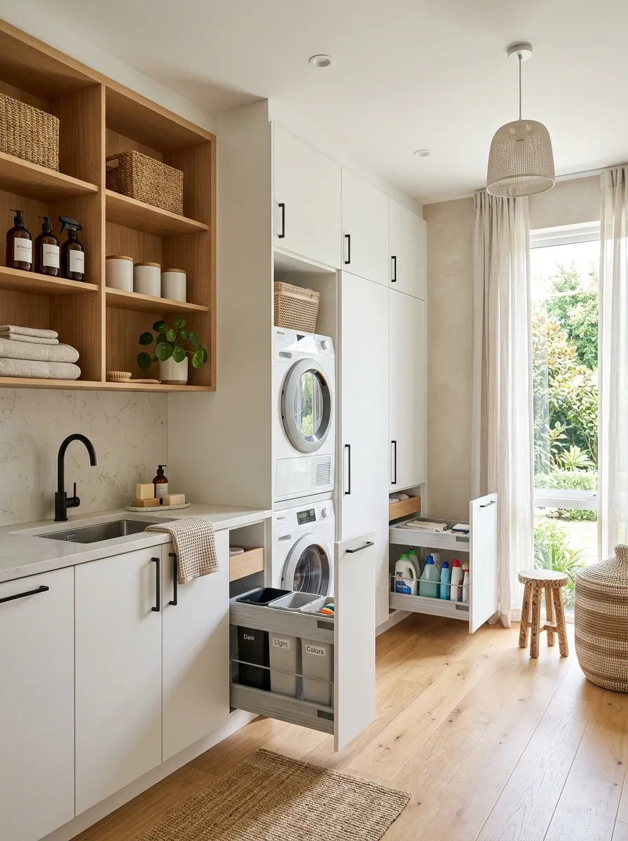 modern farmhouse laundry room ideas Hidden Utility Storage