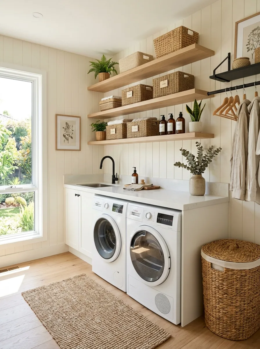 modern farmhouse laundry room ideas Vertical Shiplap Walls
