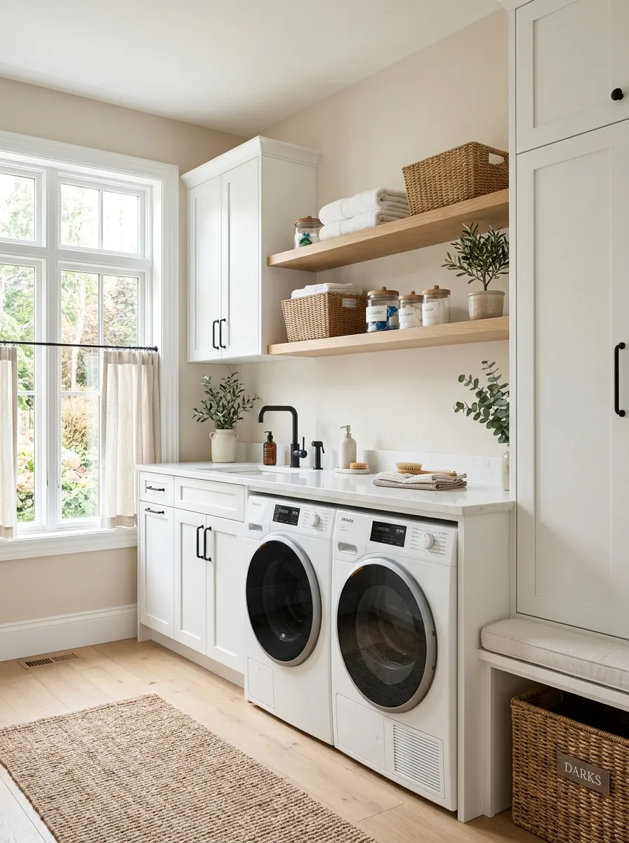 modern farmhouse laundry room ideas White Shaker Cabinetry
