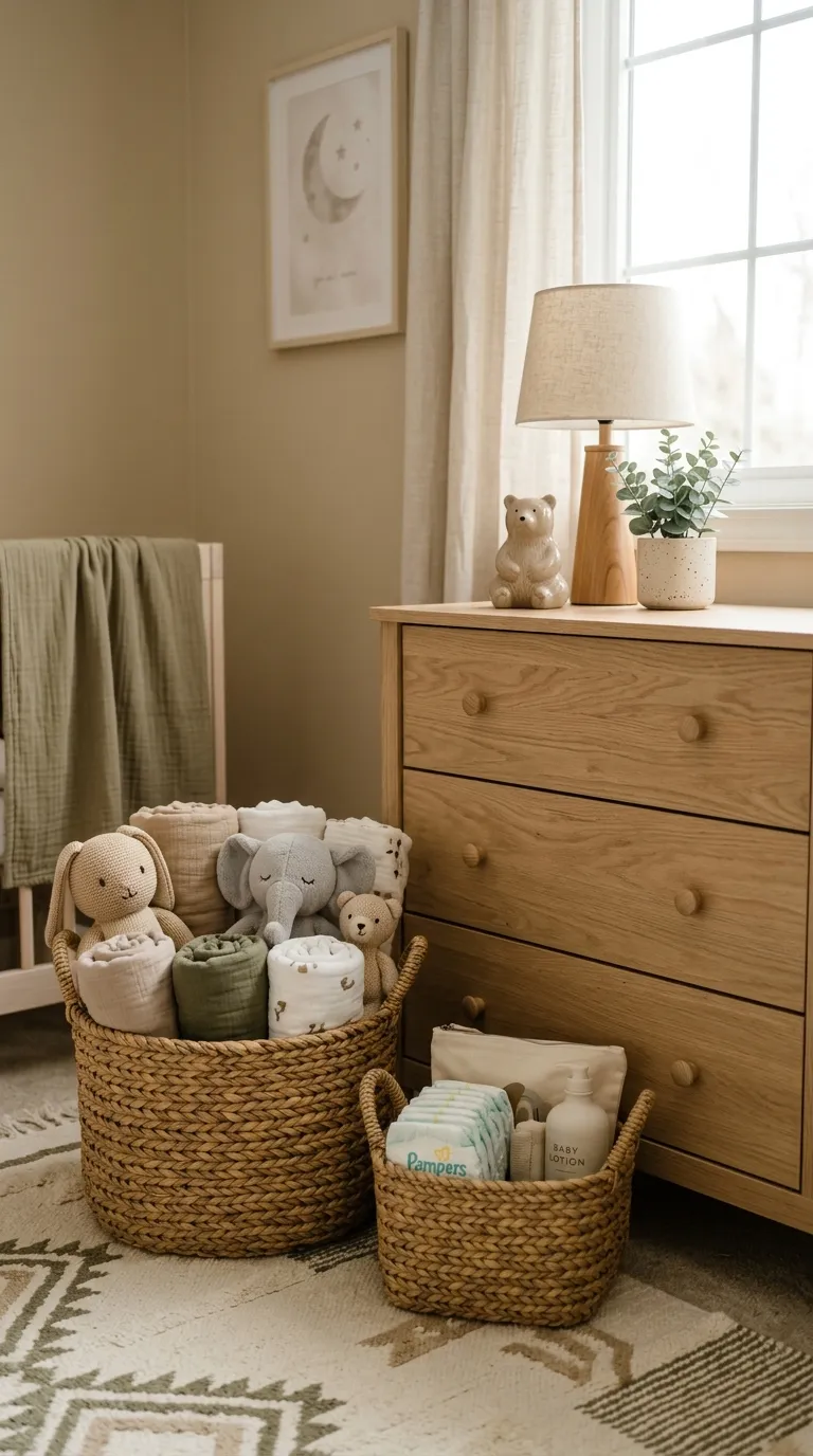 nursery decor ideas on a budget Woven Storage Baskets