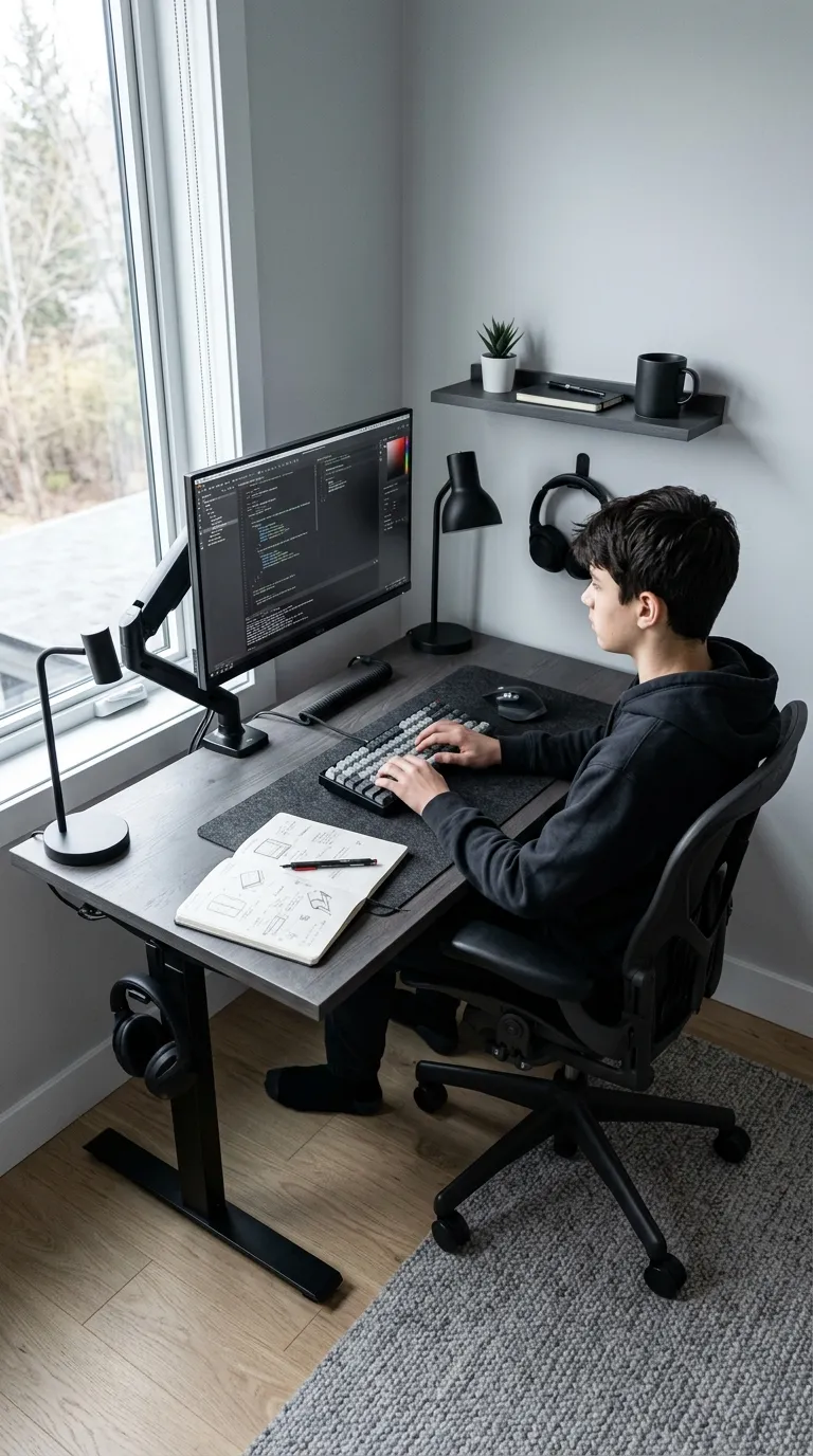 room ideas for teens boys Monochrome Desk Zone