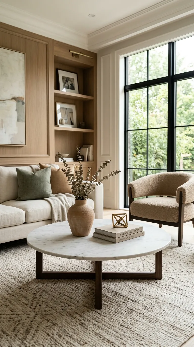 round modern coffee table decor ideas Balanced Three Piece Setup
