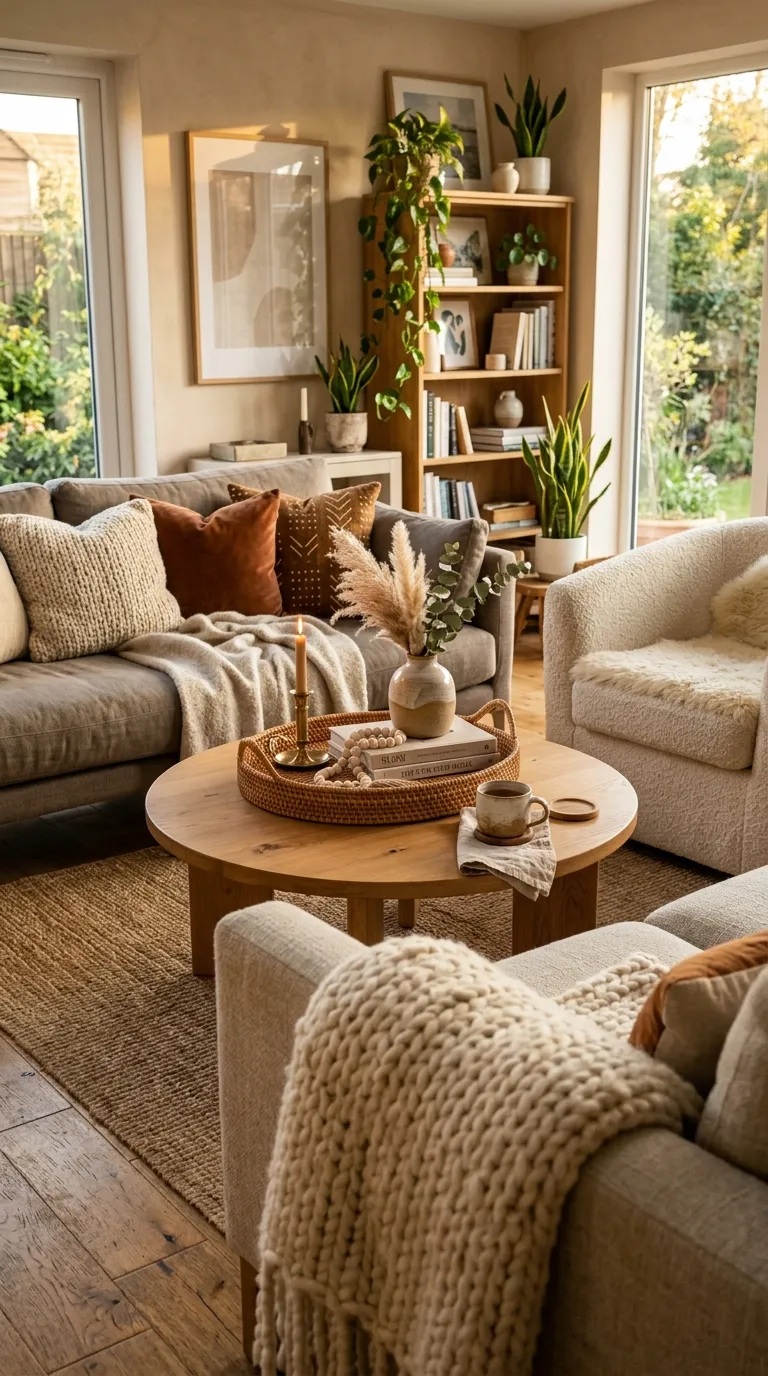 round modern coffee table decor ideas Cozy Textile Layers