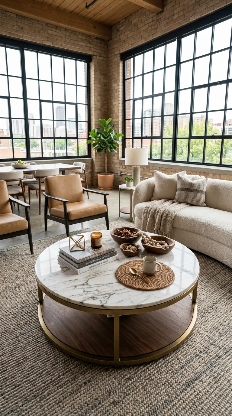 round modern coffee table decor ideas Mixed Material Styling