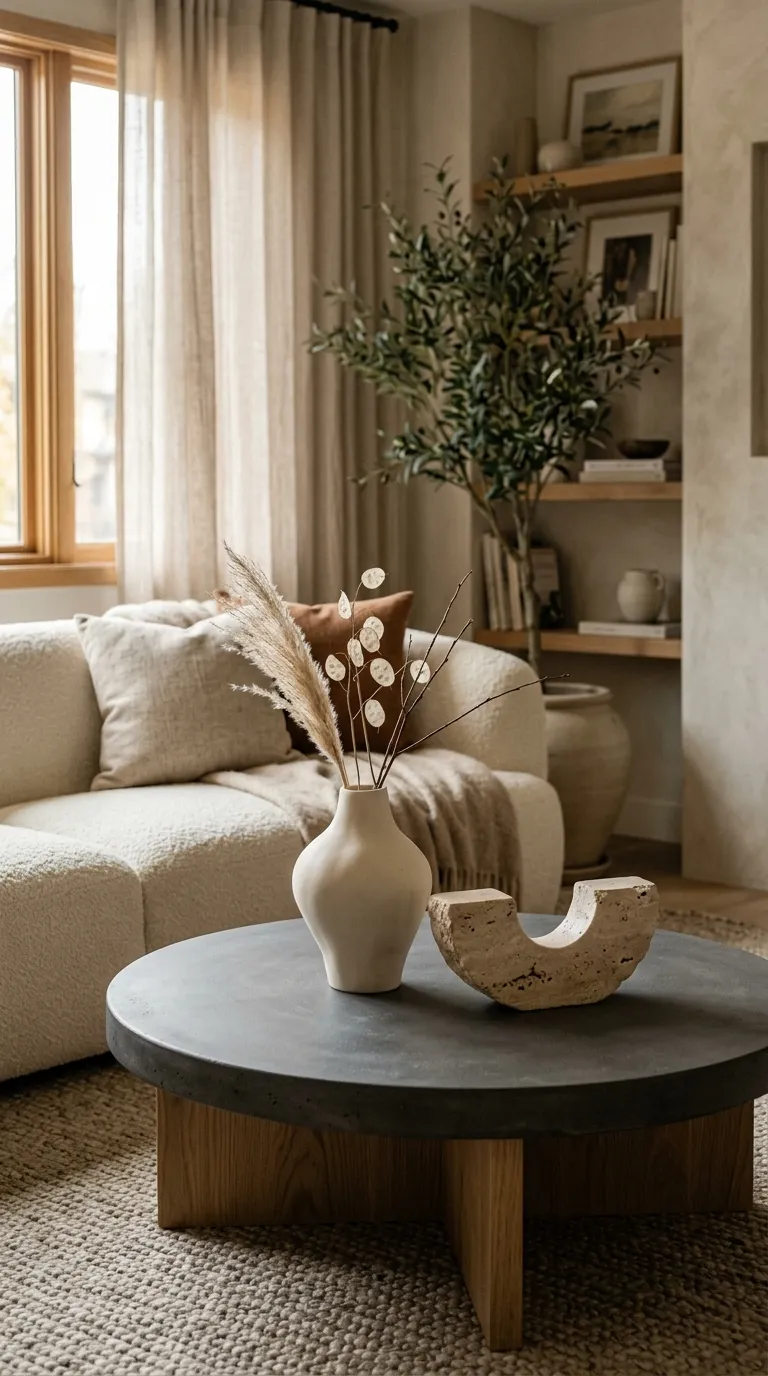 round modern coffee table decor ideas Sculptural Centerpiece