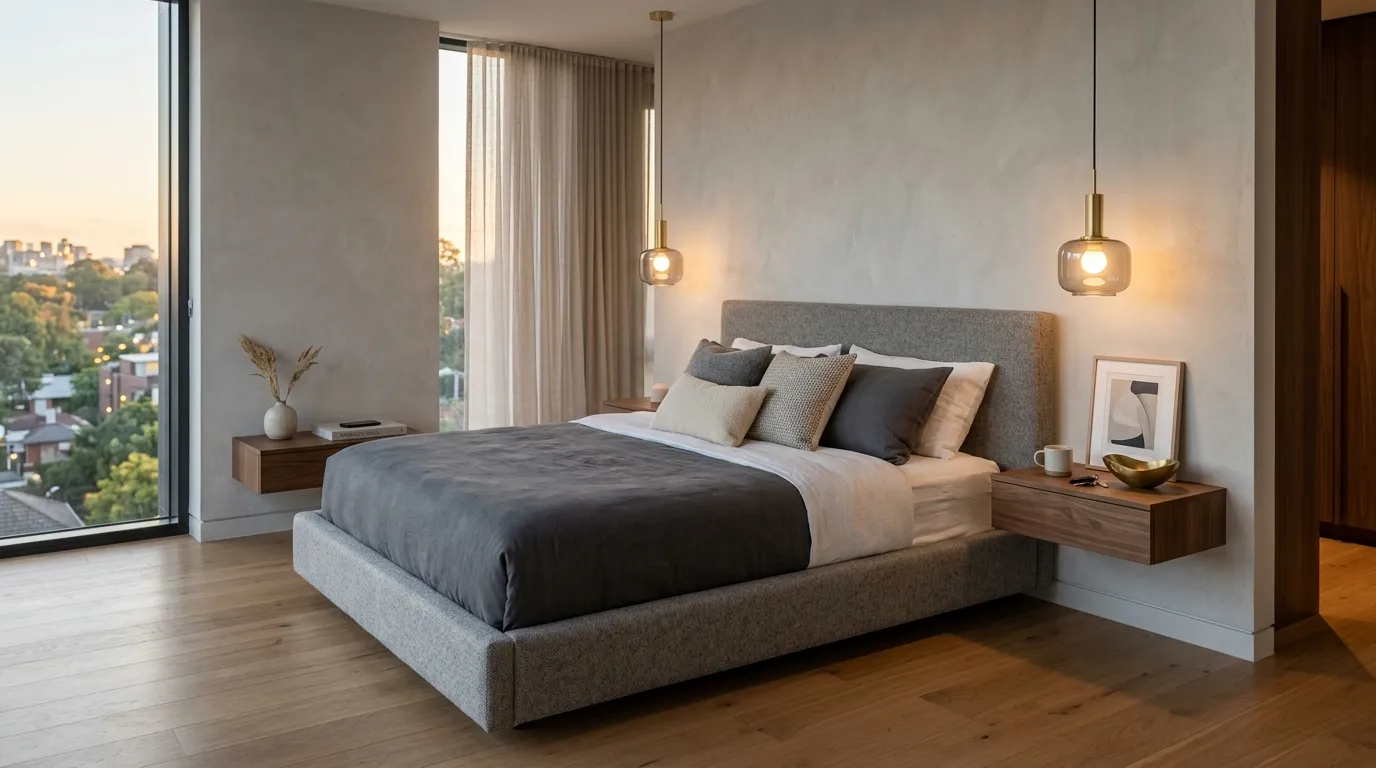 small apartment bedroom ideas for couples Floating Nightstands