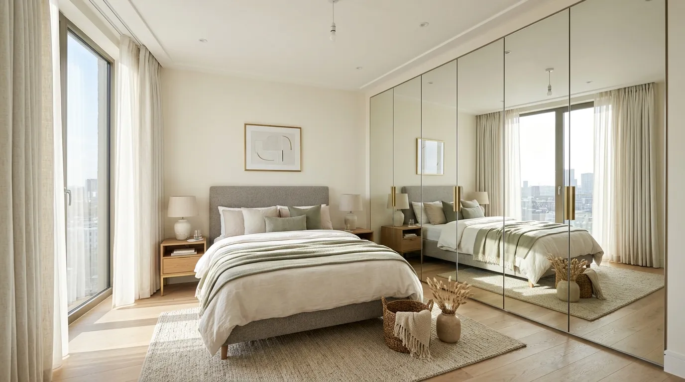 small apartment bedroom ideas for couples Mirrored Wardrobe Doors